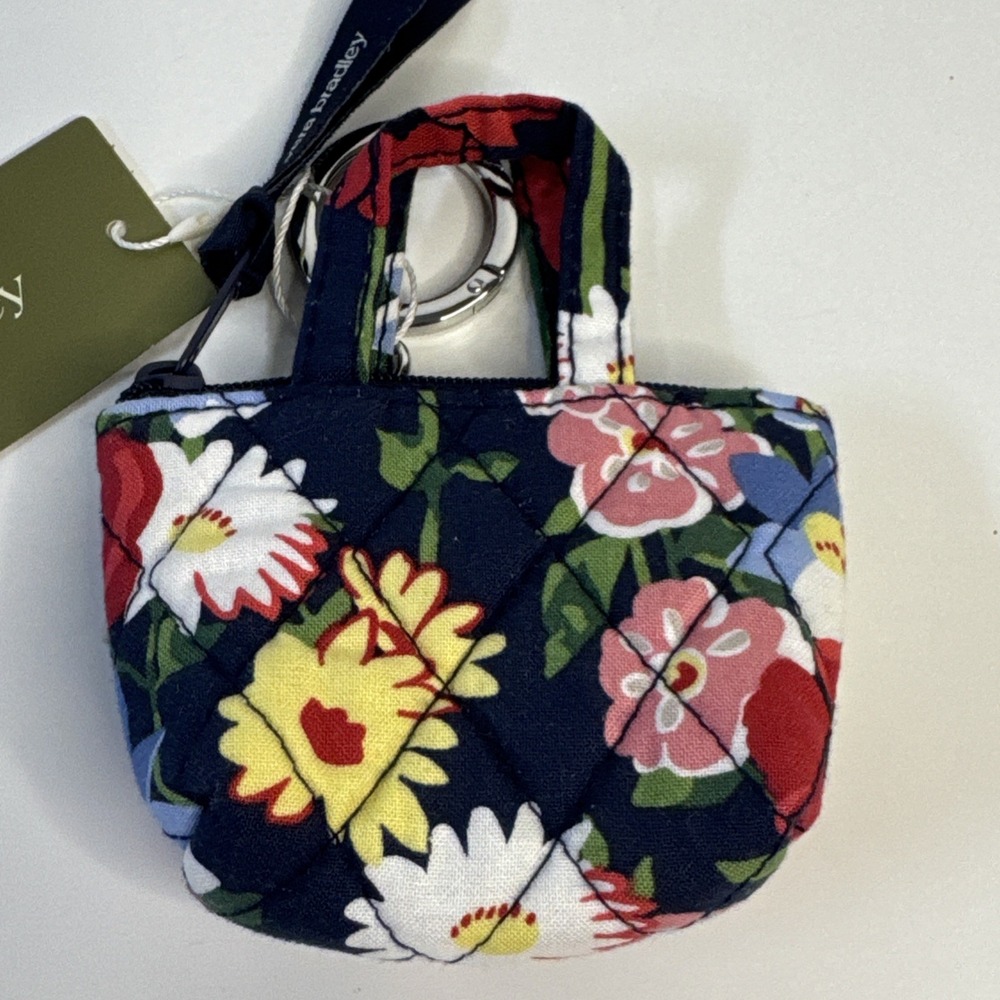 NEW Vera Bradley Poppy Meadow Quilted Mini Tote Key Chain, Zippered Pouch